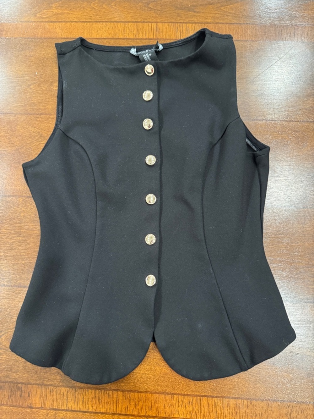 Rachel Zoe Black Sleeveless Top with Gold Buttons